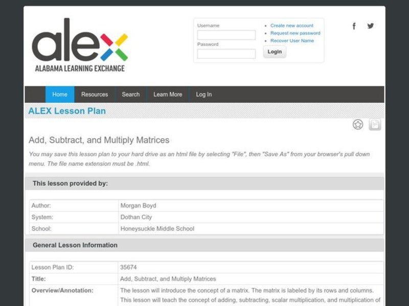 Add, Subtract, and Multiply Matrices Lesson Plan