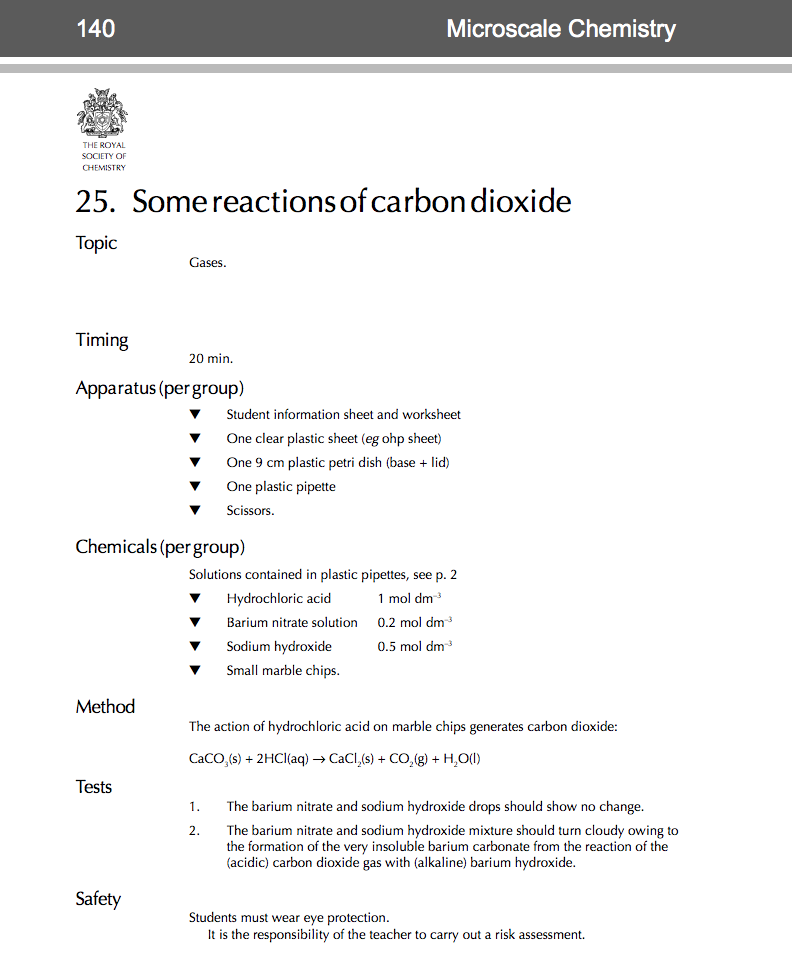 Some Reactions of Carbon Dioxide—Microscale Chemistry Activity