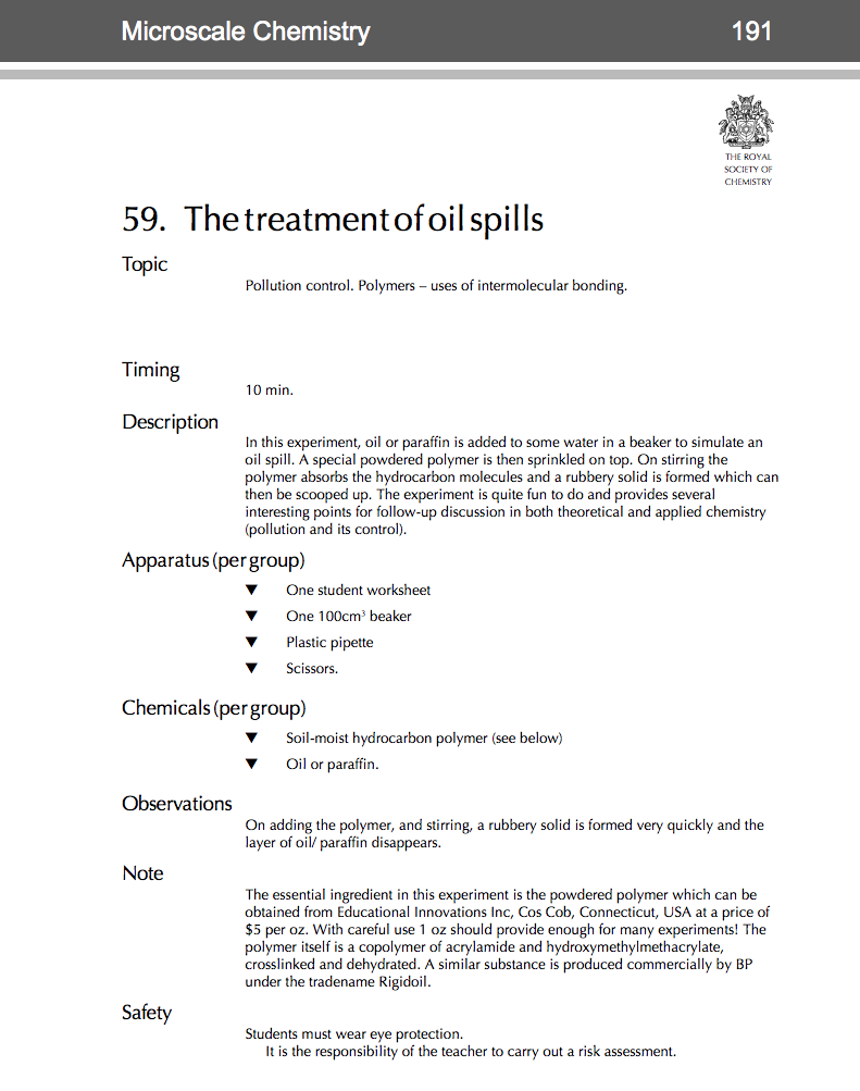 The Treatment of Oil Spills—Microscale Chemistry Activity