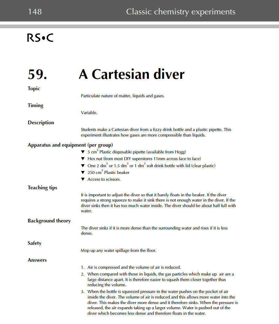 A Cartesian Diver—Classic Chemistry Experiments Activity