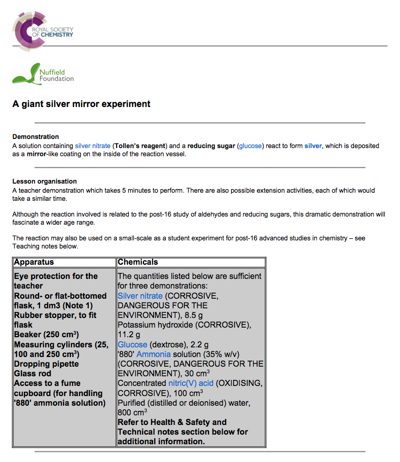 A Giant Silver Mirror Experiment Activity