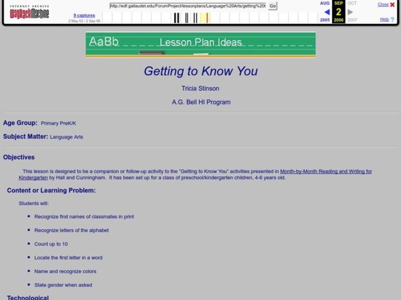 Getting To Know You Lesson Plan