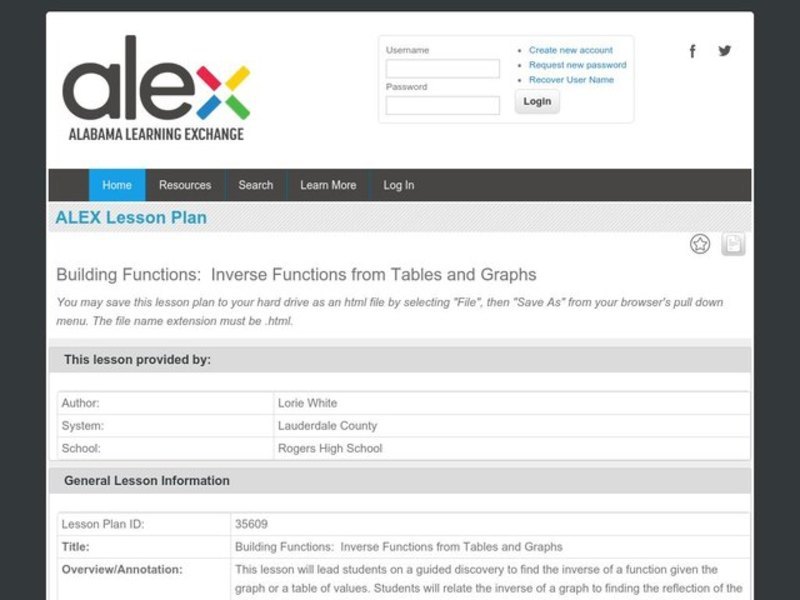 Building Functions: Inverse Functions from Tables and Graphs Lesson Plan