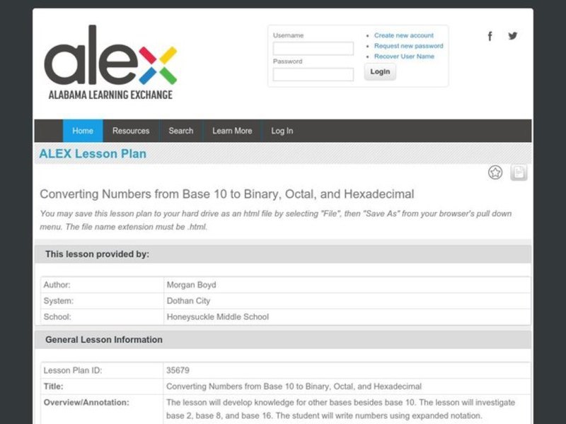 Converting Numbers from Base 10 to Binary, Octal, and Hexadecimal Lesson Plan