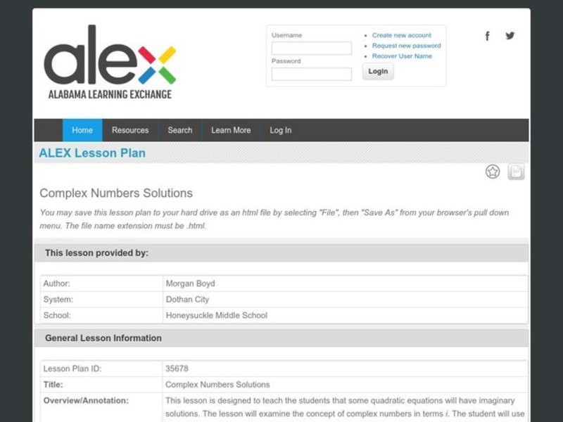 Complex Numbers Solutions Lesson Plan
