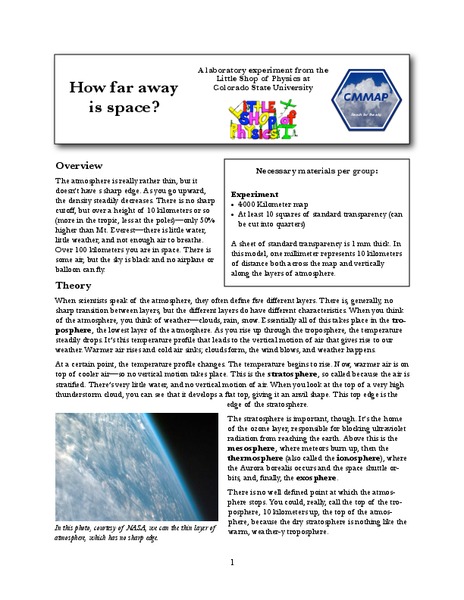 How Far Away Is Space? Activity