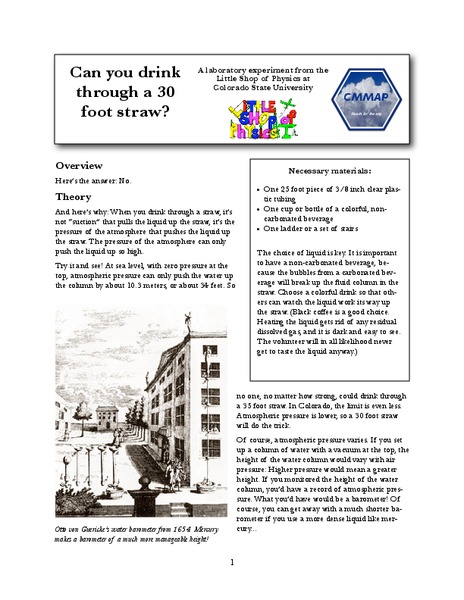 Can You Drink Through a 30 Foot Straw? Lab Resource