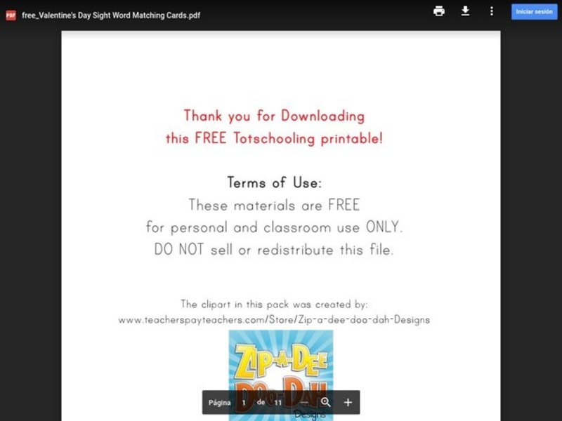 Valentine's Day Sight Word Matching Cards Printables