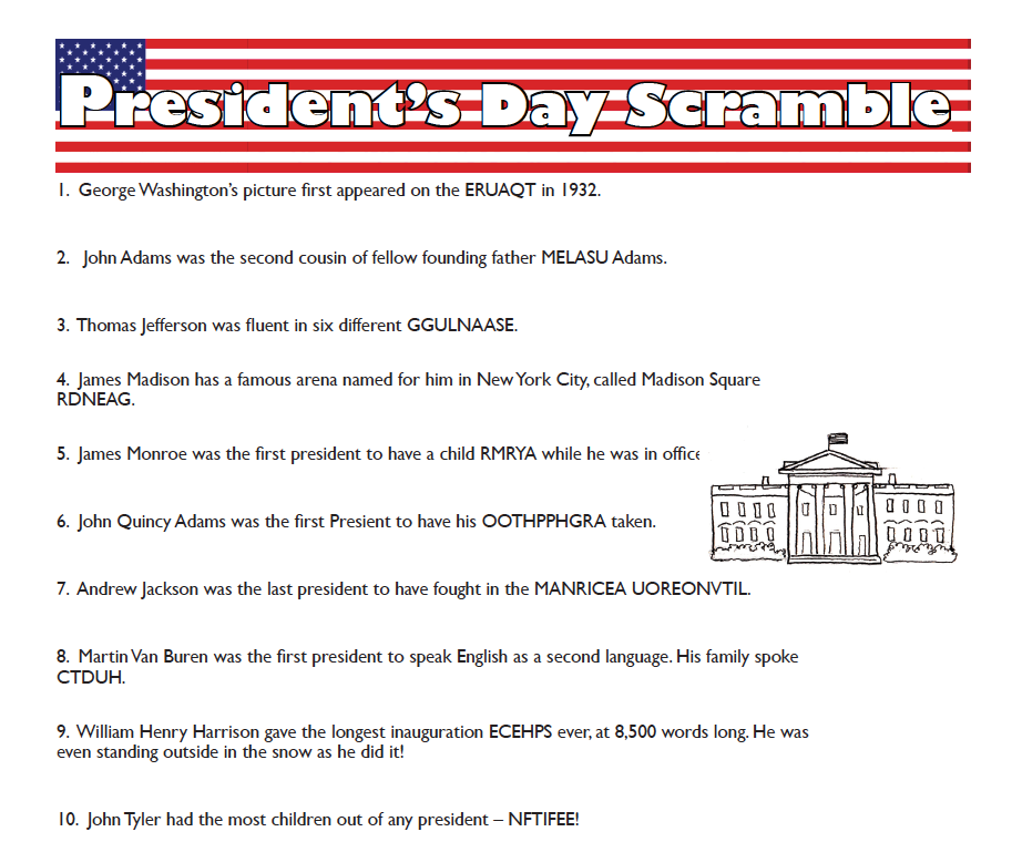 President's Day Scramble Worksheet
