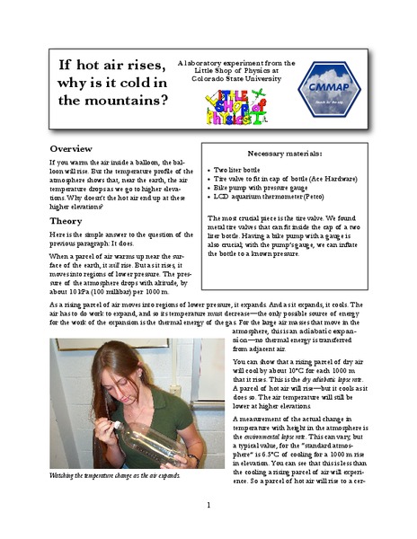 If Hot Air Rises, Why Is it Cold in the Mountains? Lab Resource