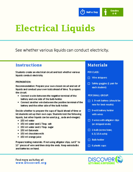 Electrical Liquids Lab Resource