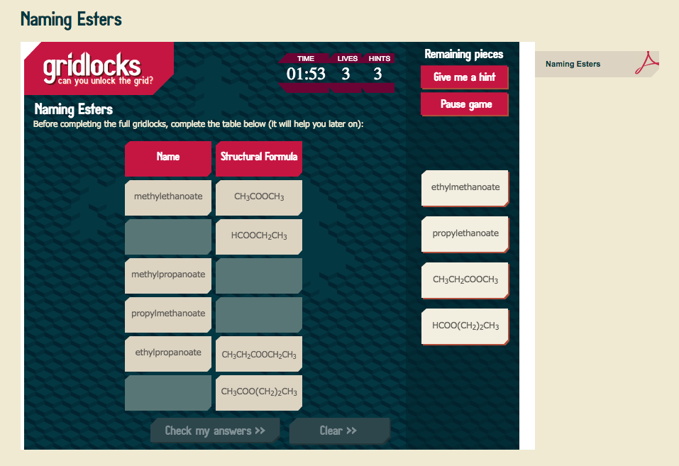 Naming Esters Interactive