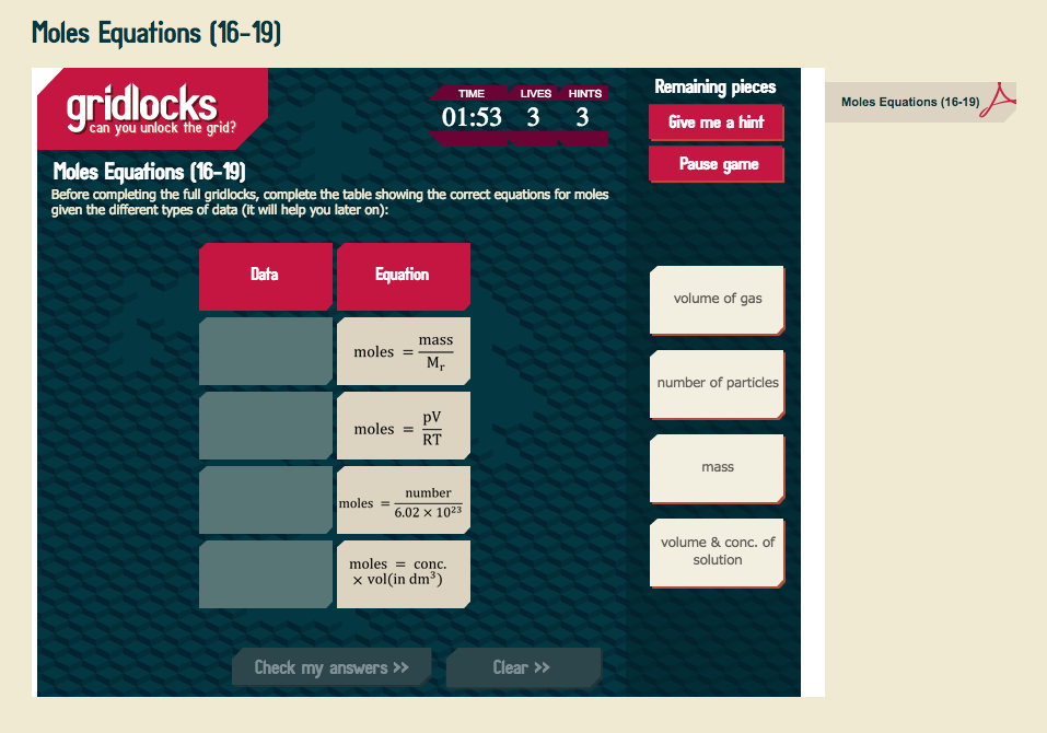 Moles Equations (16-19) Interactive