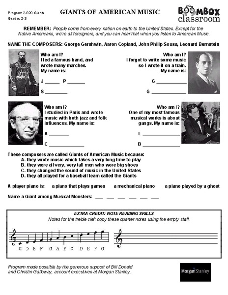Giants of American Music Worksheet