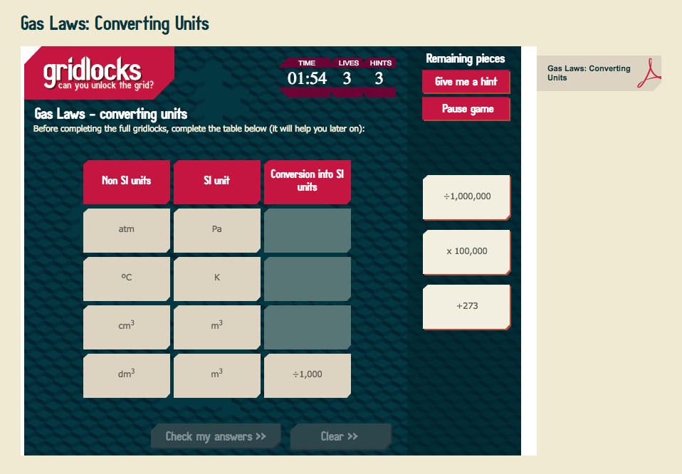 Gas Laws: Converting Units Interactive