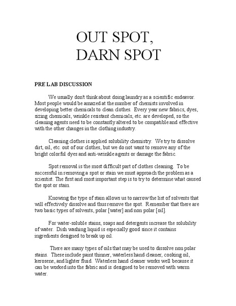 Out Spot, Darn Spot Lab Resource