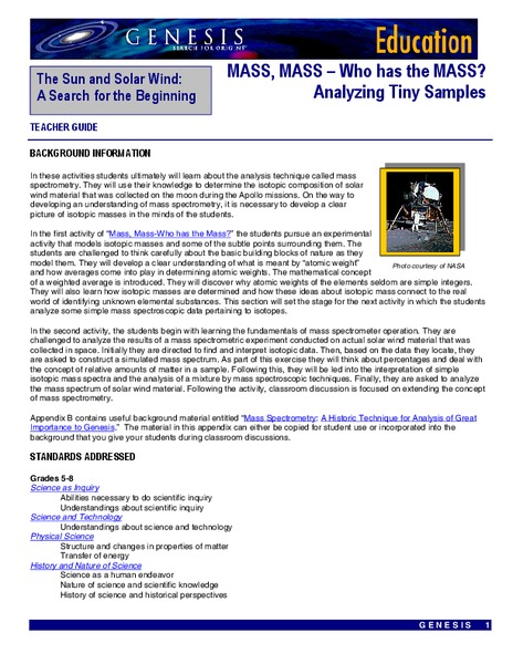 MASS, MASS – Who Has the MASS? Analyzing Tiny Samples Lesson Plan