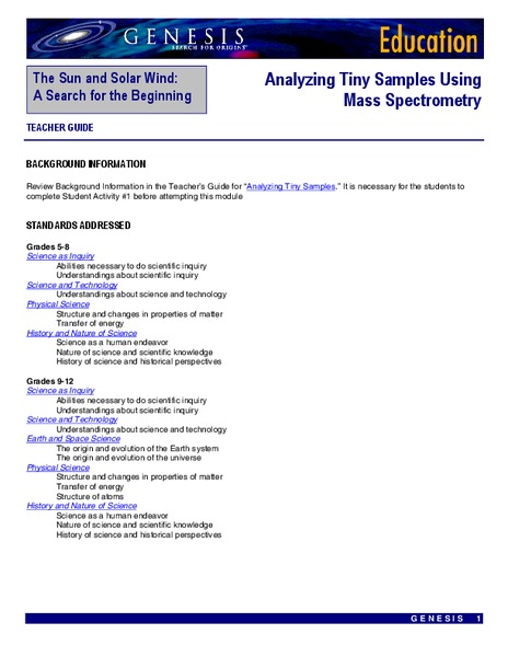 Analyzing Tiny Samples Using a Search for the Beginning Mass Spectrometry Lesson Plan