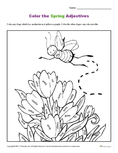Color the Spring Adjectives Worksheet