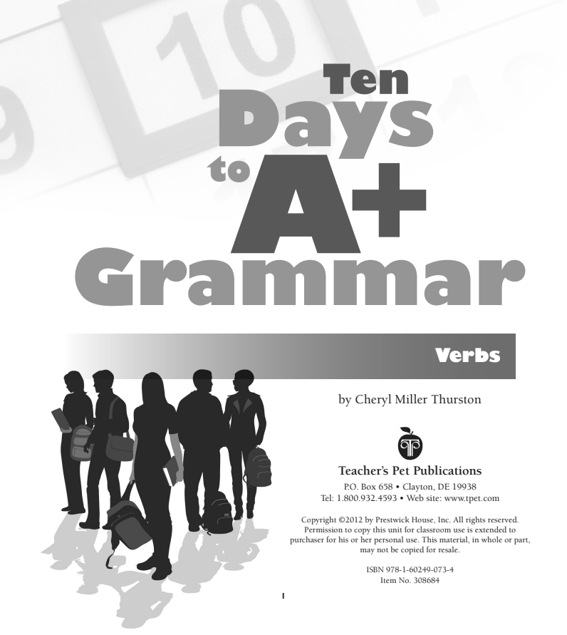 Ten Days to A+ Grammar: Verbs Worksheet