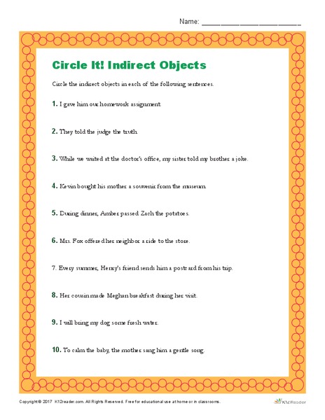 Circle It! Indirect Objects Worksheet