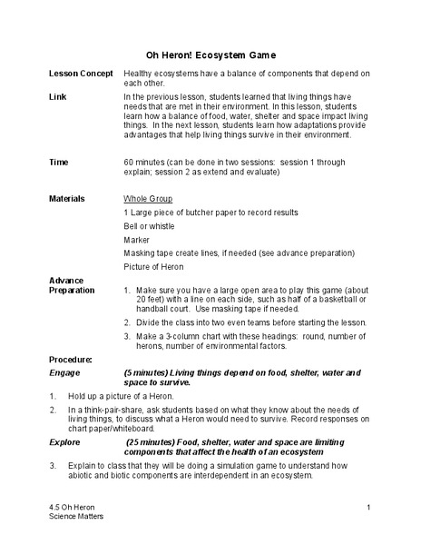 Oh Heron Lesson Plan