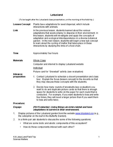 Lotusland Lesson Plan