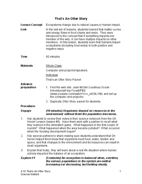 That’s An Otter Story Lesson Plan