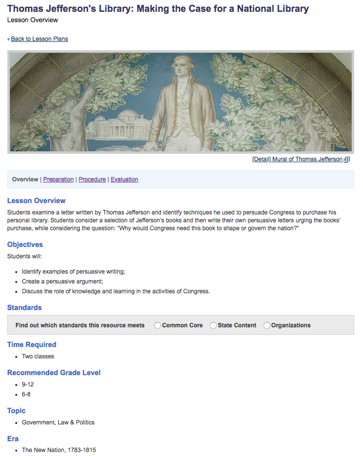 Thomas Jefferson's Library: Making the Case for a National Library Lesson Plan