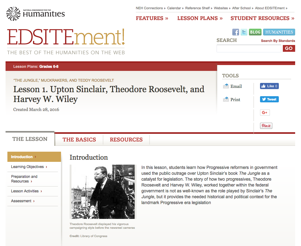 Upton Sinclair, Theodore Roosevelt, and Harvey W. Wiley Lesson Plan