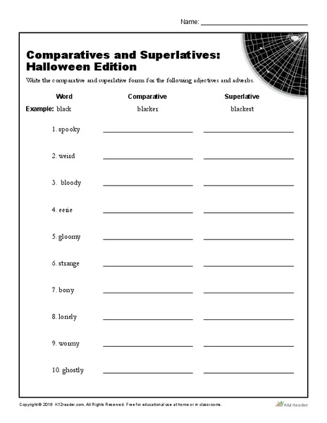Comparatives and Superlatives: Halloween Edition Worksheet