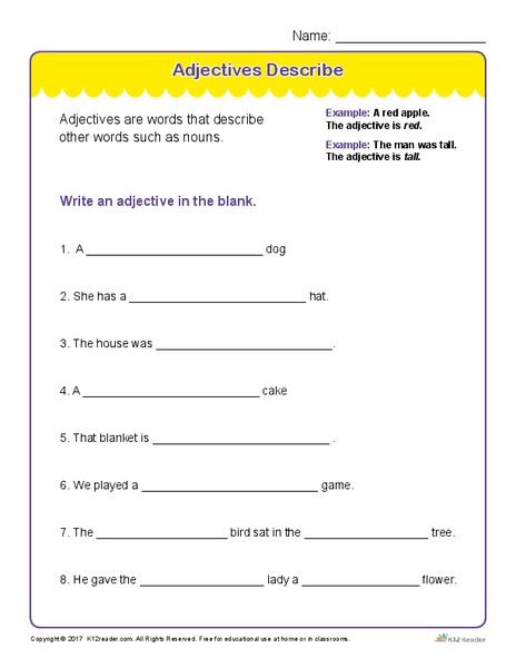 Adjectives Describe Worksheet