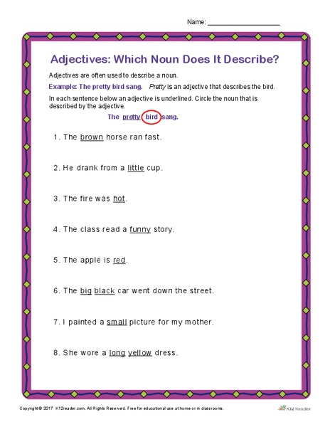 Adjectives: Which Noun Does It Describe? Worksheet