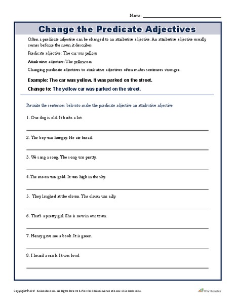 Change the Predicate Adjectives Worksheet