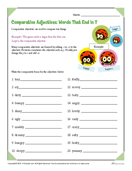 Comparative Adjectives: Words That End in Y Worksheet