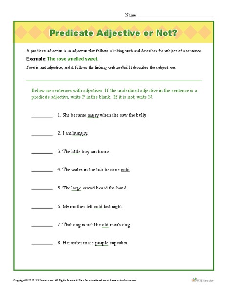 Predicate Adjective or Not? Worksheet