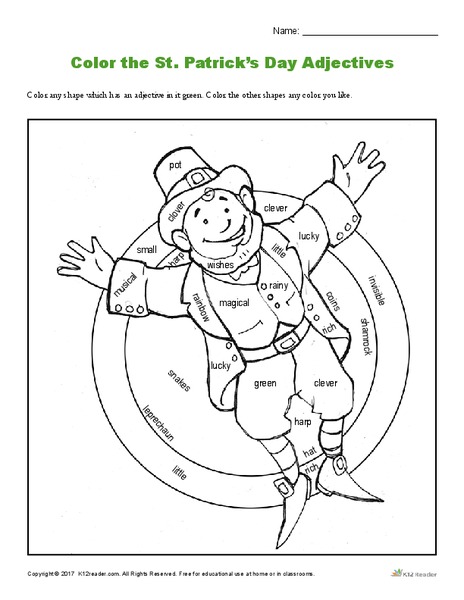 Color the St. Patrick’s Day Adjectives Worksheet