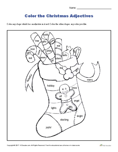 Color the Christmas Adjectives Worksheet