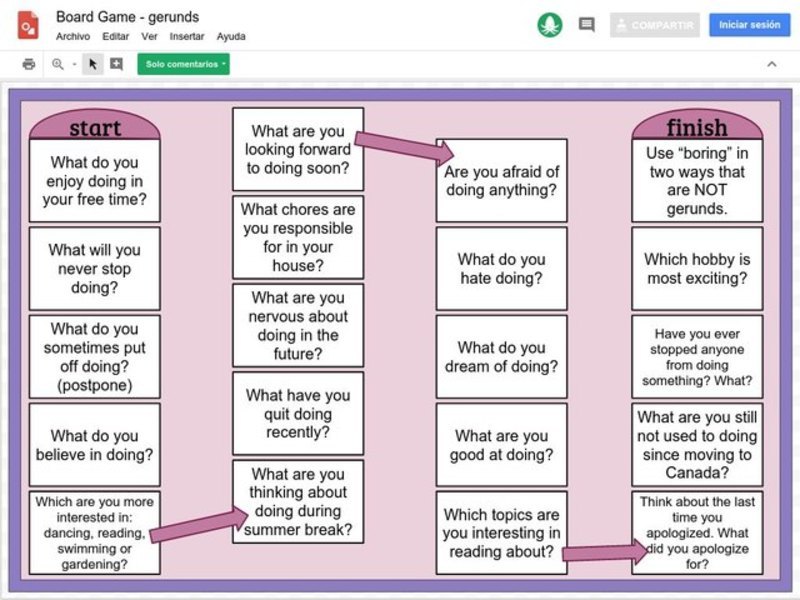 Gerund Board Game Learning