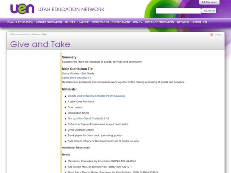 Give and Take Lesson Plan