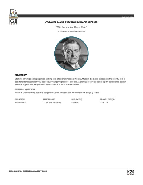 This Is How the World Ends: Coronal Mass Ejections/Space Storms Lesson Plan