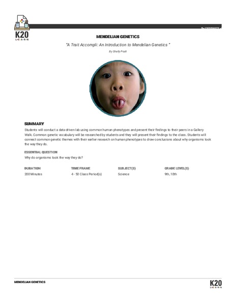 A Trait Accompli: An Introduction to Mendelian Genetics Lesson Plan