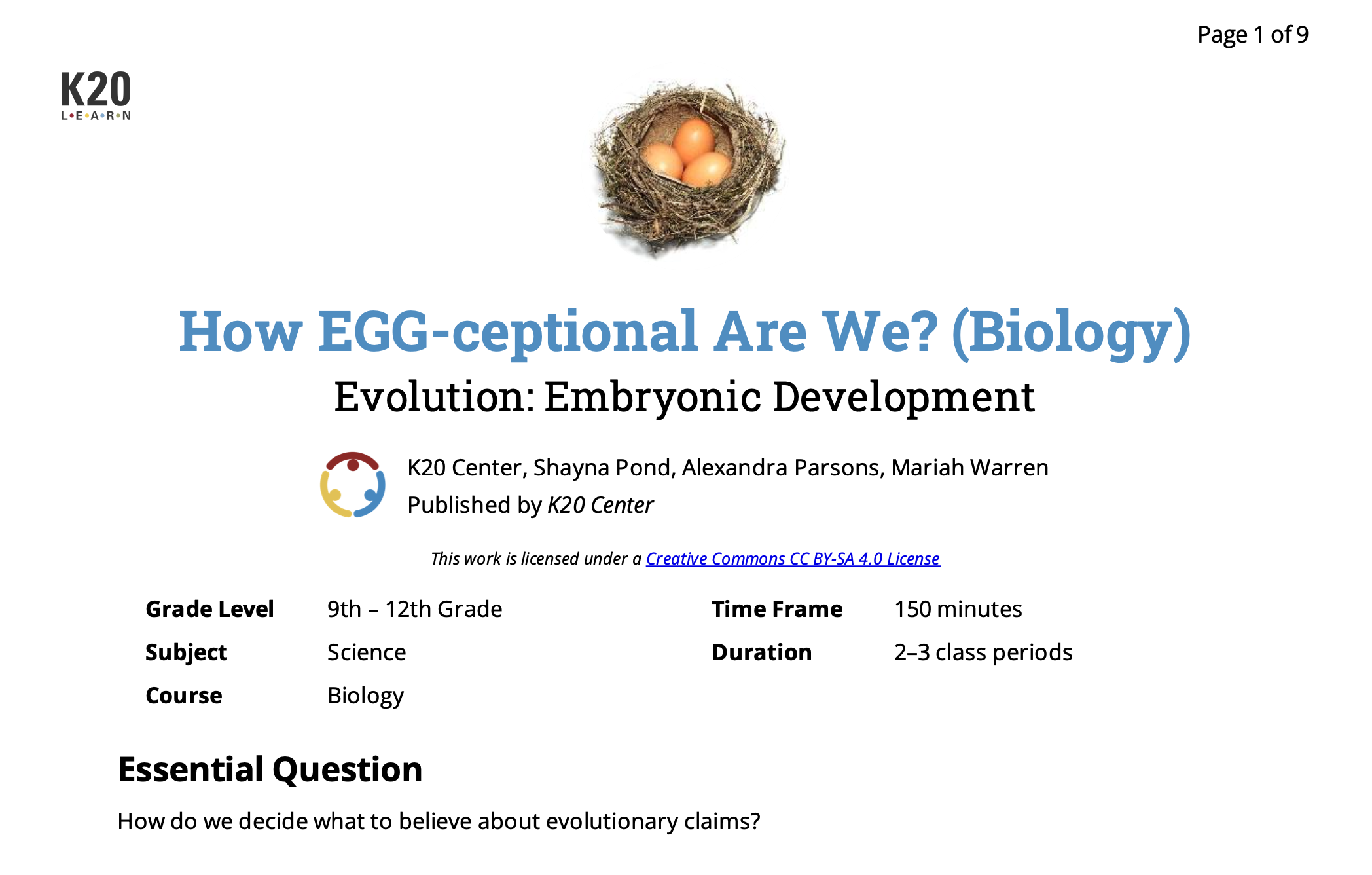 How EGG-ceptional Are We? (Biology) Lesson Plan