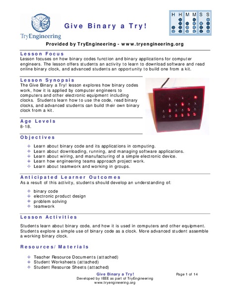 Give Binary a Try! Lesson Plan