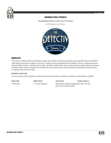 Something's Rotten In The City Of Verona: Information Literacy Lesson Plan