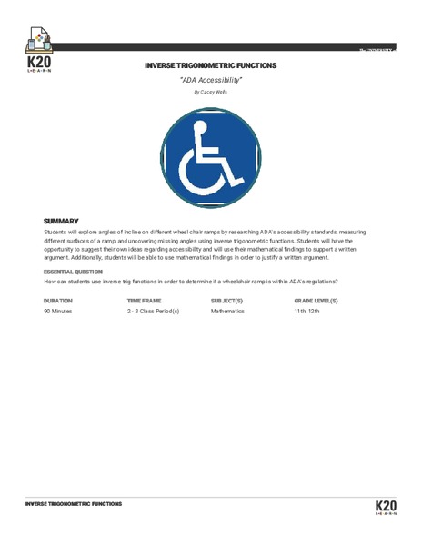 ADA Accessibility: Inverse Trigonometric Functions Lesson Plan