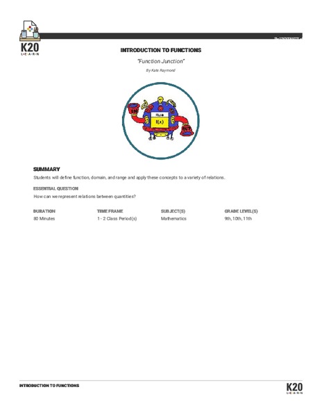 Function Junction Lesson Plan