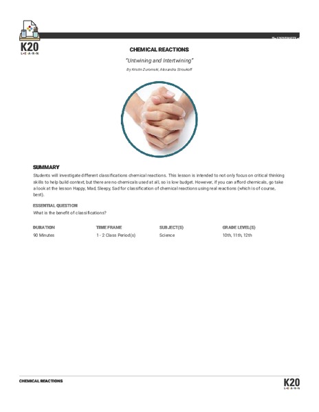 Untwining And Intertwining: Chemical Reactions Lesson Plan