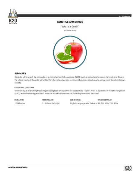What's a GMO? Lesson Plan