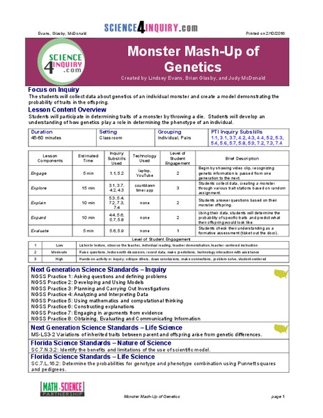 Monster Mash-Up of Genetics Lesson Plan
